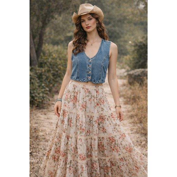 Almost Famous Tops - Almost Famous Womens Denim Vest Medium Western Y2K Festival Cowgirl Cottagecore